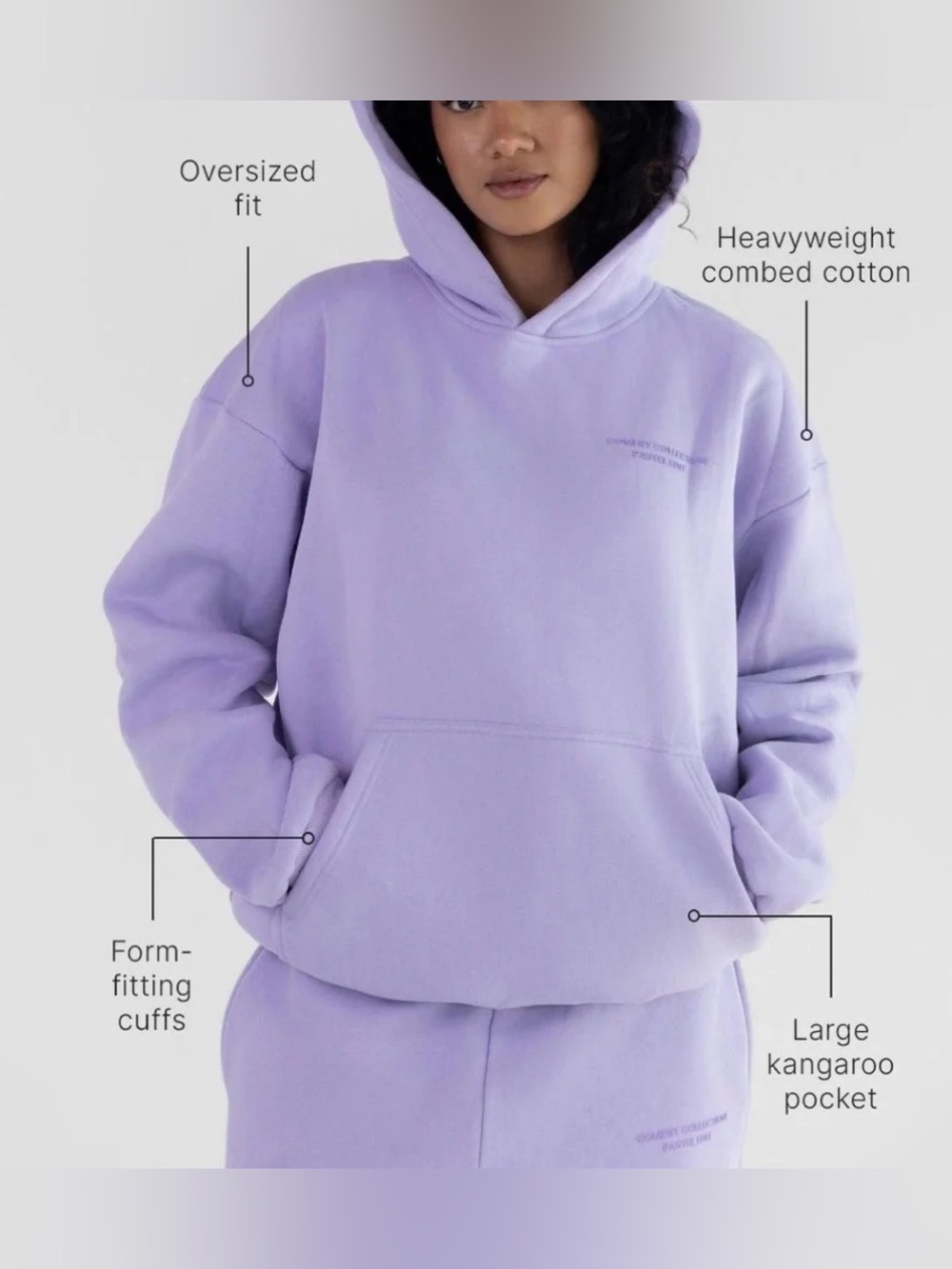 Comfrt Cozy Pastel Lavender Hoodie Heavy Cotton Oversize Sweatshirt Medium - Picture 2 of 9